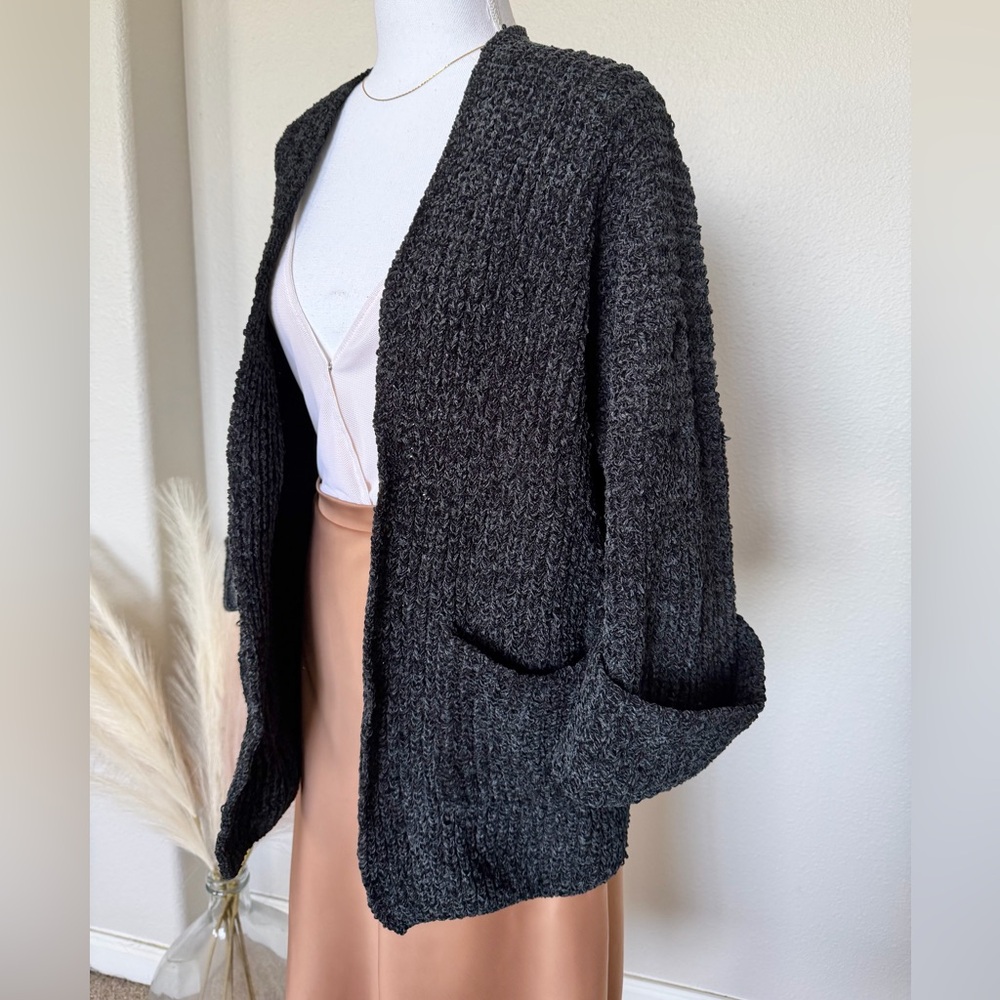 Cozy Chenille Black Knit Open Cardigan